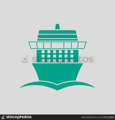Cruise Liner Icon Front View. Green on Gray Background. Vector Illustration.