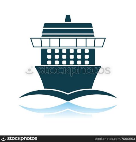 Cruise Liner Icon Front View. Shadow Reflection Design. Vector Illustration.