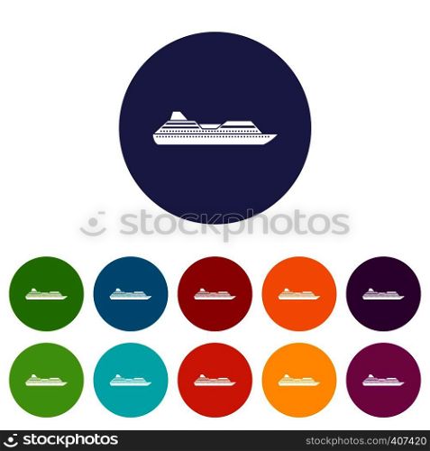 Cruise liner set icons in different colors isolated on white background. Cruise liner set icons