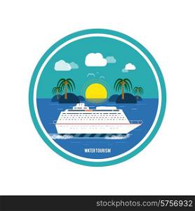 Cruise ship and clear blue water. Water tourism. Icons of traveling, planning a summer vacation, tourism and journey objects