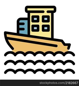 Cruise ship icon. Outline cruise ship vector icon color flat isolated. Cruise ship icon color outline vector