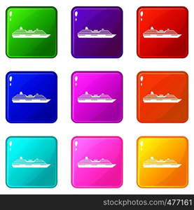 Cruise ship icons of 9 color set isolated vector illustration. Cruise ship set 9