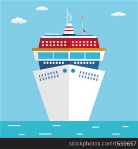 Cruise Ship on the ocean,flat vector Illustration. Cruise Ship on the ocean