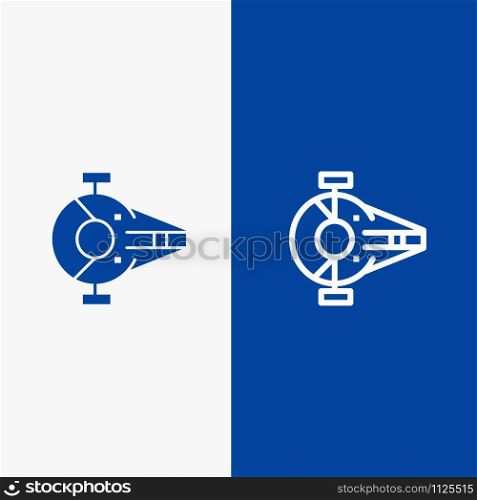 Cruiser, Fighter, Interceptor, Ship, Spacecraft Line and Glyph Solid icon Blue banner Line and Glyph Solid icon Blue banner