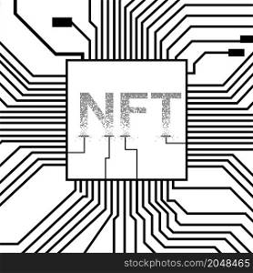 Crumbled NTF non fungible token with PCB tracks isolated on white. Website design element. Vector illustration.. Crumbled NTF non fungible token with PCB tracks isolated on white. Website design element.