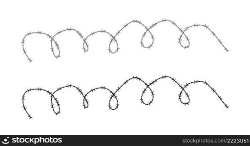 Crumpled barbed wire detailed and solid silhouette. Flat vector illustration isolated on white background.. Crumpled barbed wire. Flat vector illustration isolated on white
