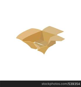 Crumpled empty cardboard box icon in cartoon style on a white background. Crumpled empty cardboard box icon, cartoon style