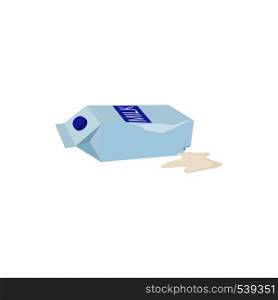 Crumpled empty paper box of milk icon in cartoon style on a white background. Crumpled empty paper box of milk icon