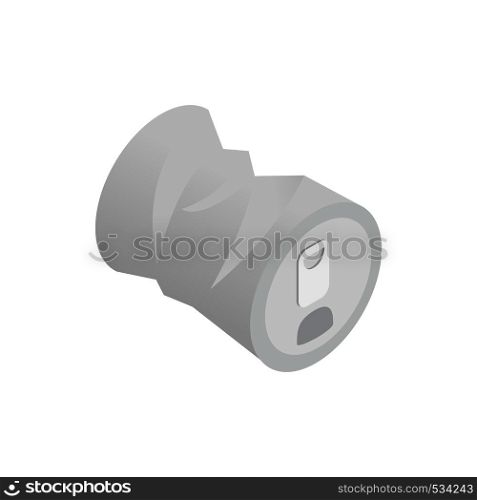 Crumpled empty soda or beer can icon in isometric 3d style on a white background. Crumpled empty soda or beer can icon