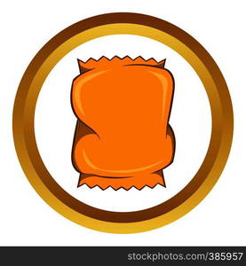 Crumpled packaging vector icon in golden circle, cartoon style isolated on white background. Crumpled packaging vector icon