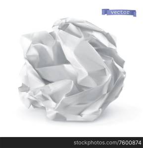 Crumpled paper ball. 3d realistic vector icon