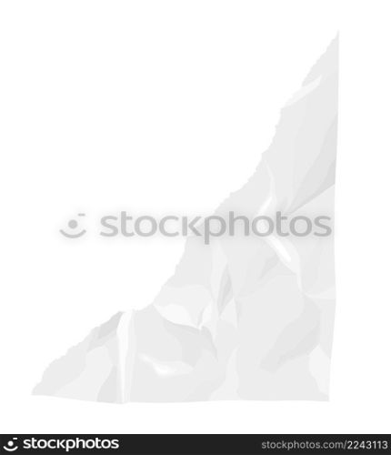 Crumpled paper scrap. Ripped white page piece. Vector illustration. Crumpled paper scrap. Ripped white page piece