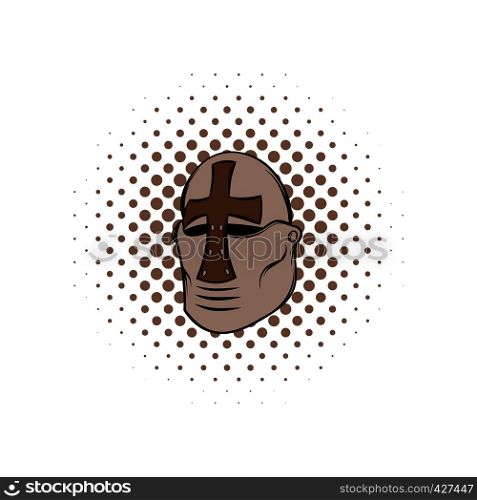 Crusader knight helmet comics icon on a white background. Crusader knight helmet comics icon