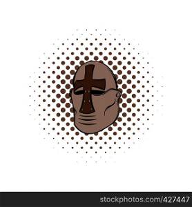 Crusader knight helmet comics icon on a white background. Crusader knight helmet comics icon