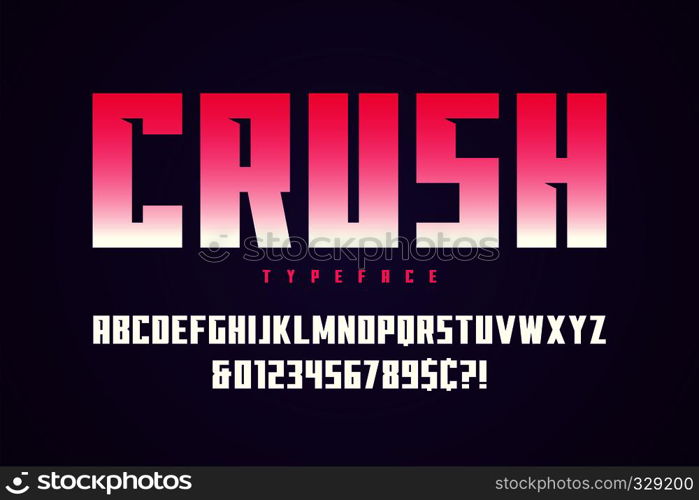 Crush display font design, alphabet, typeface, letters and numbers typography. Crush display font design, alphabet, typeface, letters