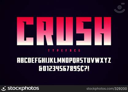 Crush display font design, alphabet, typeface, letters and numbers typography. Crush display font design, alphabet, typeface, letters
