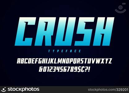 Crush display font design, alphabet, typeface, letters and numbers typography. Crush display font design, alphabet, typeface, letters
