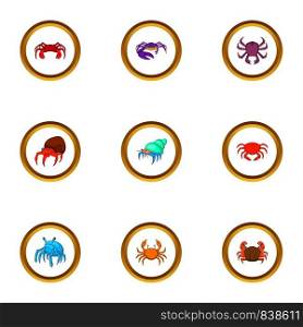 Crustacean icons set. cartoon style set of 9 crustacean vector icons for web design. Crustacean icons set, cartoon style