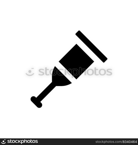 Crutch black glyph ui icon. Orthopedic device. Injured leg support. Rehab. User interface design. Silhouette symbol on white space. Solid pictogram for web, mobile. Isolated vector illustration. Crutch black glyph ui icon