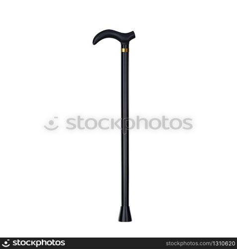 Crutch Equipment For Pensioner Walking Vector. Elegant Crutch Mobility Aid For Body Support. Polish Walk Stick With Handle Medical Device For Elderly People Layout Realistic 3d Illustration. Crutch Equipment For Pensioner Walking Vector