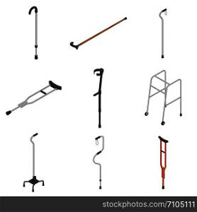 Crutches icon set. Isometric set of crutches vector icons for web design isolated on white background. Crutches icon set, isometric style