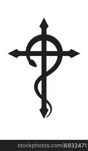 CRUX SERPENTINES (The Serpent Cross). CRUX SERPENTINES (The Serpent Cross). Mystical sign and Occult symbol of Black Magic. Art ink tattoo.