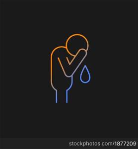 Cry gradient vector icon for dark theme. Experiencing negative emotions. Crying man. Person covering face with hand. Thin line color symbol. Modern style pictogram. Vector isolated outline drawing. Cry gradient vector icon for dark theme