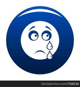 Cry smile icon vector blue circle isolated on white background . Cry smile icon blue vector