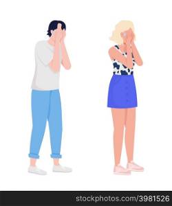 Crying and scared people semi flat color vector characters set. Standing figures. Full body people on white. Panic attack simple cartoon style illustration for web graphic design and animation. Crying and scared people semi flat color vector characters set