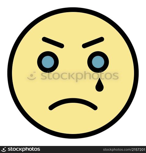 Crying emoji icon. Outline crying emoji vector icon color flat isolated. Crying emoji icon color outline vector