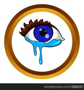 Crying eyes vector icon in golden circle, cartoon style isolated on white background. Crying eyes vector icon