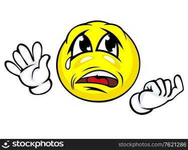 Crying face with hands in cartoon style