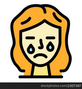 Crying girl icon. Outline grying girl vector icon color flat isolated. Crying girl icon color outline vector