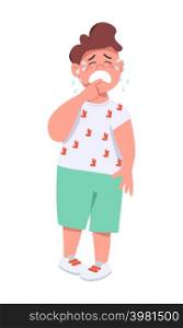 Crying male toddler semi flat color vector character. Standing figure. Full body person on white. Frustrated boy simple cartoon style illustration for web graphic design and animation. Crying male toddler semi flat color vector character