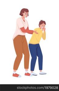 Crying mother embracing son shoulders semi flat color vector characters. Full body people on white. Empathic response isolated modern cartoon style illustration for graphic design and animation. Crying mother embracing son shoulders semi flat color vector characters