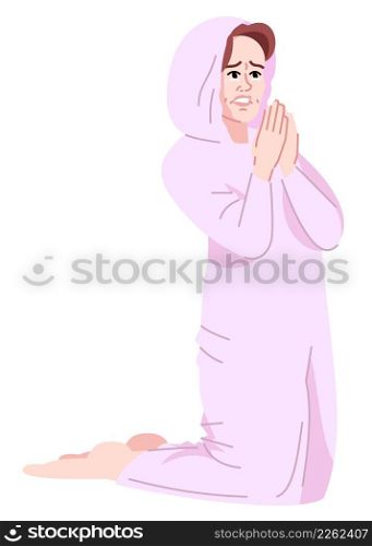 Crying woman being addicted to praying semi flat RGB color vector illustration. Obsession with religion. Person with addictive personality isolated cartoon character on white background. Crying woman being addicted to praying semi flat RGB color vector illustration