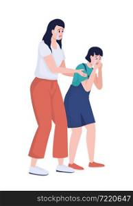 Crying woman embracing girl shoulders semi flat color vector characters. Full body people on white. Supporting child isolated modern cartoon style illustration for graphic design and animation. Crying woman embracing girl shoulders semi flat color vector characters