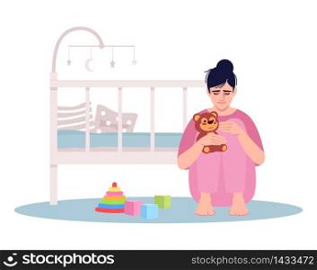 Crying young mother semi flat RGB color vector illustration. Woman lost child isolated cartoon character on white background. Postnatal depression, emotional stress. Baby loss, grieving parent. Crying young mother semi flat RGB color vector illustration