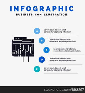 Crypto currency, Currency, Digital, Internet, Multi Solid Icon Infographics 5 Steps Presentation Background