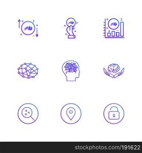 Crypto currency , virtual money, brain , search , navigation , locked , unlocked , network , icon, vector, design,  flat,  collection, style, creative,  icons