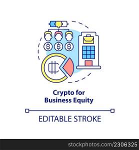 Crypto for business equity concept icon. Cryptocurrency benefit in usage abstract idea thin line illustration. Isolated outline drawing. Editable stroke. Arial, Myriad Pro-Bold fonts used. Crypto for business equity concept icon