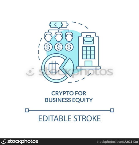 Crypto for business equity turquoise concept icon. Cryptocurrency benefit in usage abstract idea thin line illustration. Isolated outline drawing. Editable stroke. Arial, Myriad Pro-Bold fonts used. Crypto for business equity turquoise concept icon