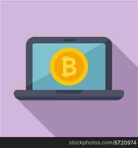 Crypto laptop icon flat vector. Bitcoin money. Financial digital. Crypto laptop icon flat vector. Bitcoin money