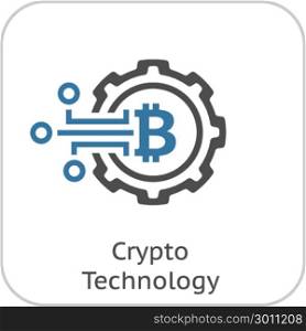 Crypto Technology Icon.. Crypto Technology Icon. Modern computer network technology sign. Digital graphic symbol. Gear with Bitcoin Sign. Concept design elements.