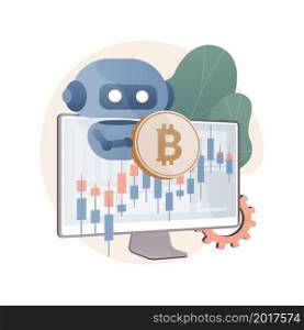 Crypto trading bot abstract concept vector illustration. Automated AI tradings, best bitcoin trading bot analyze cryptocurrency market data, financial exchange, earning profit abstract metaphor.. Crypto trading bot abstract concept vector illustration.
