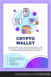 Crypto wallet poster template layout. Cryptocurrency transactions. Virtual money e payment. Banner, booklet, leaflet print design with linear icons. Vector brochure page layouts for magazines, flyers