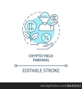 Crypto yield farming turquoise concept icon. Way to make money on cryptocurrency abstract idea thin line illustration. Isolated outline drawing. Editable stroke. Arial, Myriad Pro-Bold fonts used. Crypto yield farming turquoise concept icon