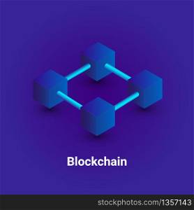 Cryptocurrency and blockchain isometric background.