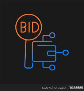 Cryptocurrency auction gradient vector icon for dark theme. Crypto currency bidding and trading. High technology. Thin line color symbol. Modern style pictogram. Vector isolated outline drawing. Cryptocurrency auction gradient vector icon for dark theme