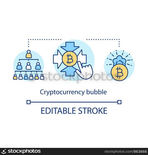 Cryptocurrency bubble concept icon. Financial pyramid idea thin line illustration. Economic crisis, speculative bubble. Bitcoin investment. Vector isolated outline drawing. Editable stroke